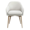 Titel in het Nederlands: **Moderne witte fauteuil met houten poten**