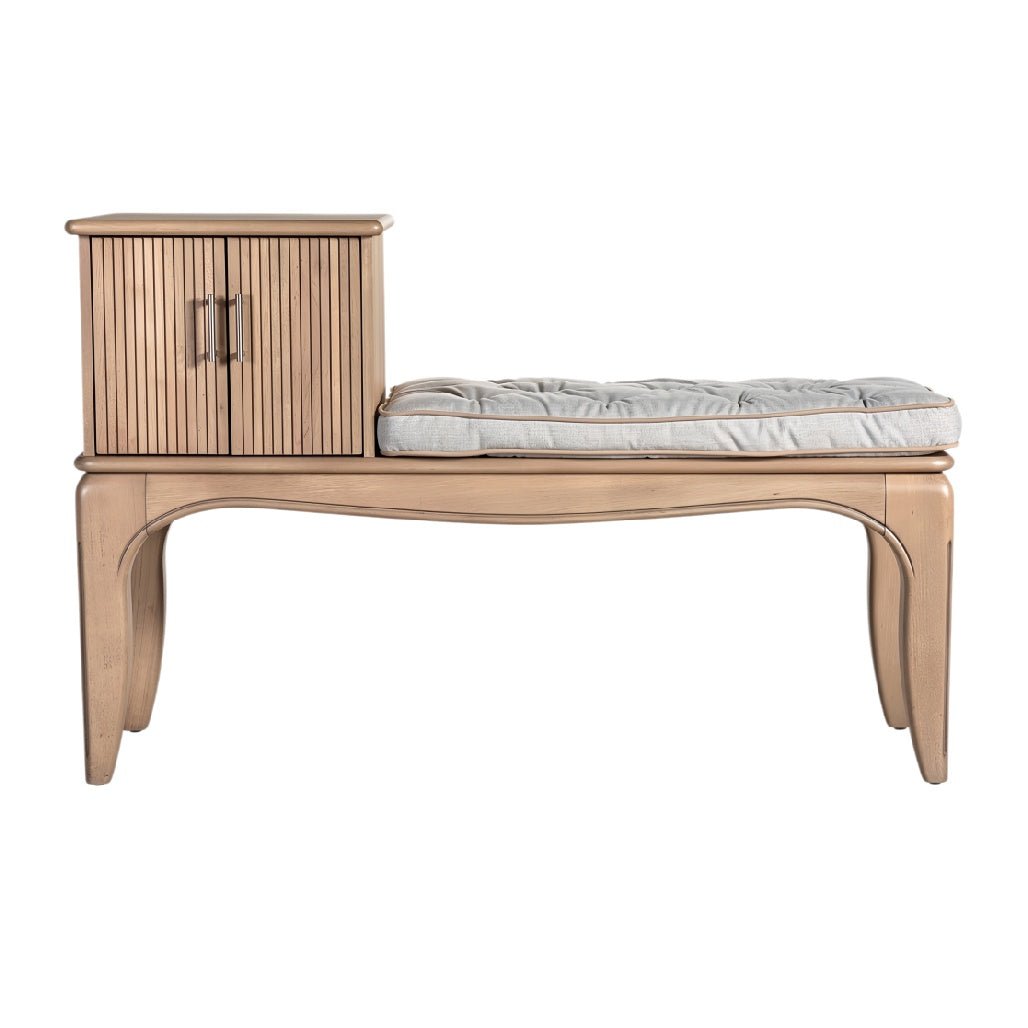 **Technische titel in het Nederlands: Moderne houten banken met opbergruimte en kussen**