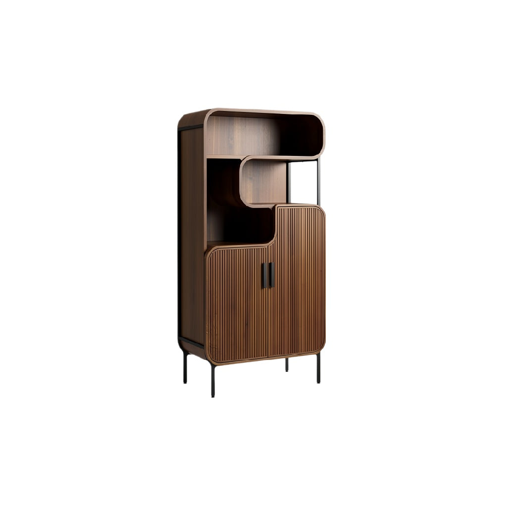 **Technische titel in het Nederlands: Modern houten kast met open planken en ribbeldesign**