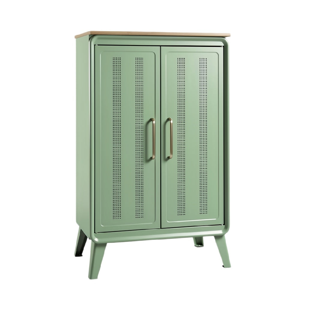 **Technische Titel in het Nederlands: Vintage Groene Metalen Kast met Perforaties**
